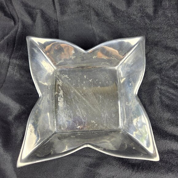 Vintage Pewter Petal Shaped Square Bowl Stable Base Decoration Centerpiece - Picture 2 of 7